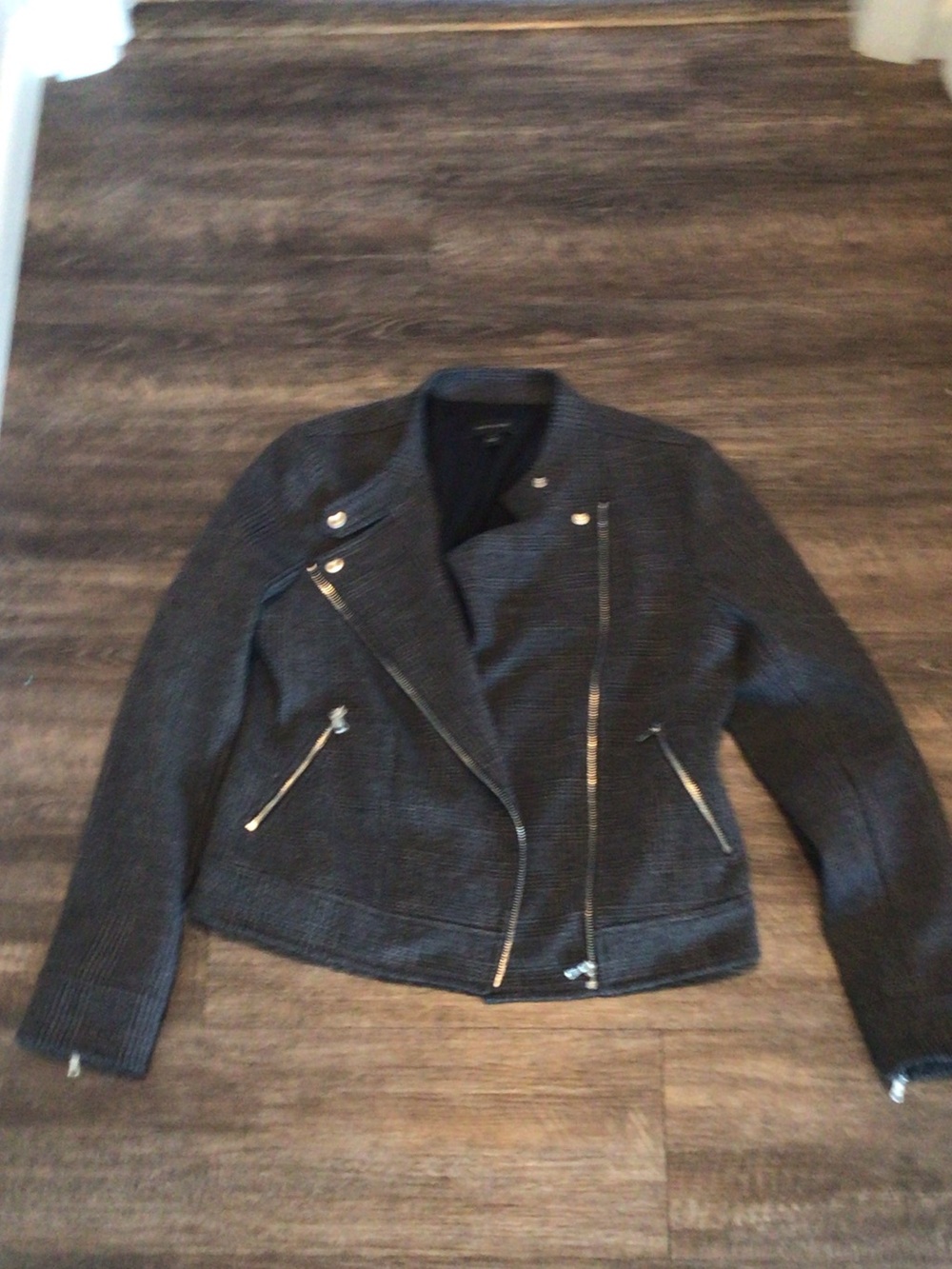 Ann Taylor Black Quilted Moto Jacket with Zip Accents